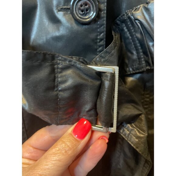 Chico’s Black Belted Short Shiny Double Breasted Rain Jacket Sz XL - Picture 4 of 10
